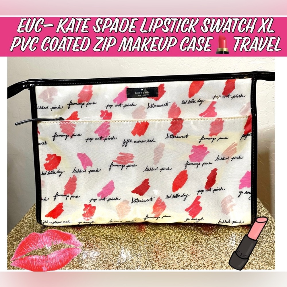 🎉HP🎉EUC- Kate Spade Jumbo Lipstick Swatch PVC Coated Zip Makeup Case💄Travel - Picture 14 of 14